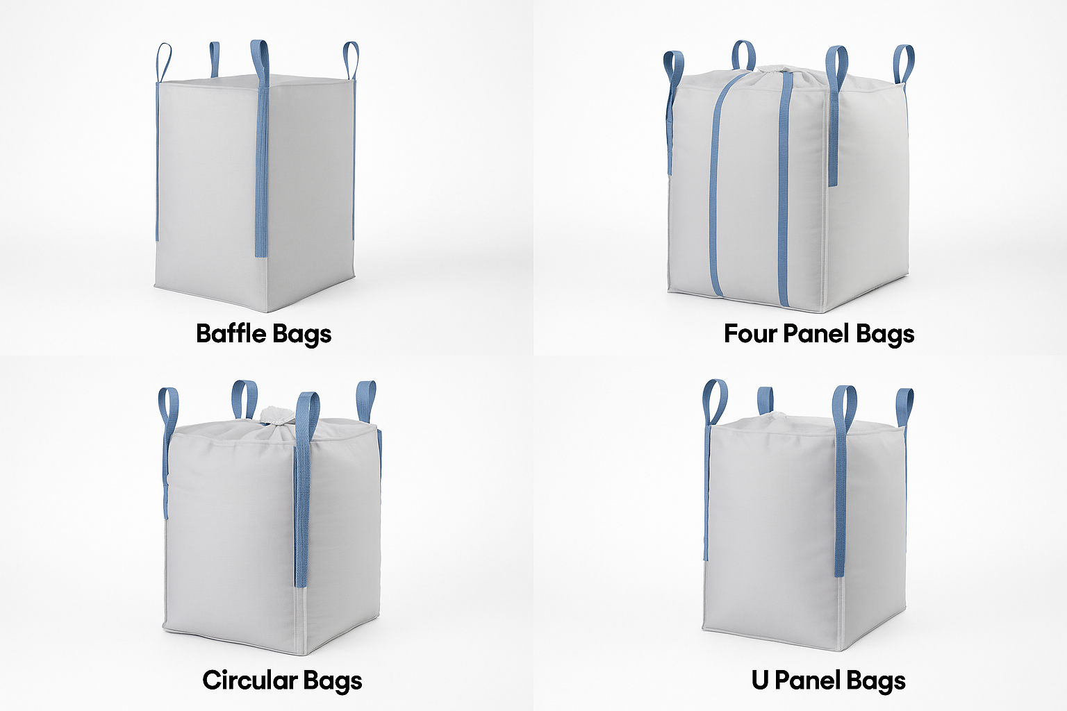 FIBC bag types: baffle, four panel, circular and U-panel